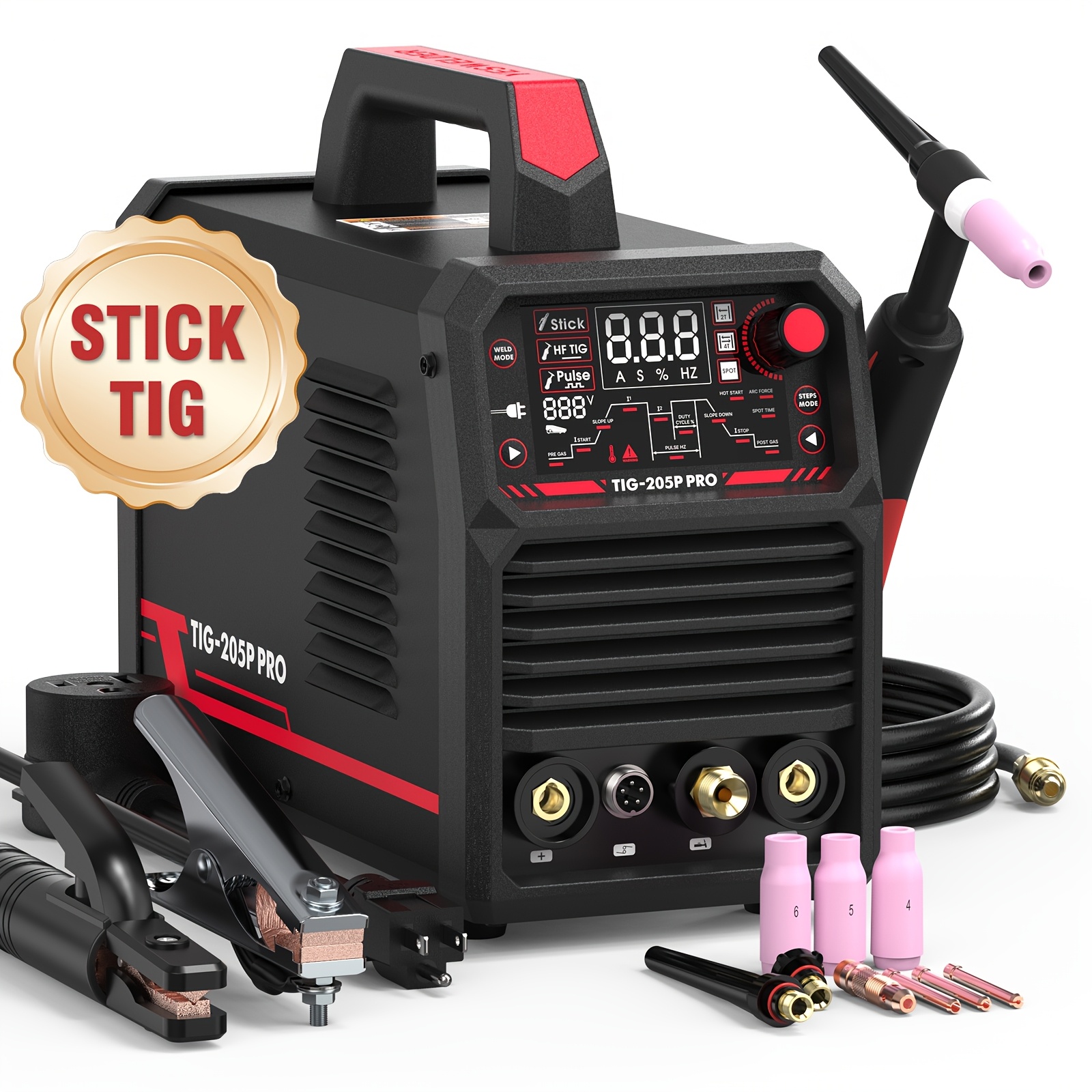 

Yeswelder 205a Tig Welder With - Dual Voltage 110&220v, Large Led Display, Stick//tig/ 3-in-1 Welding Machine, With Copper Electrodes - Ideal For Diy & Professional Use