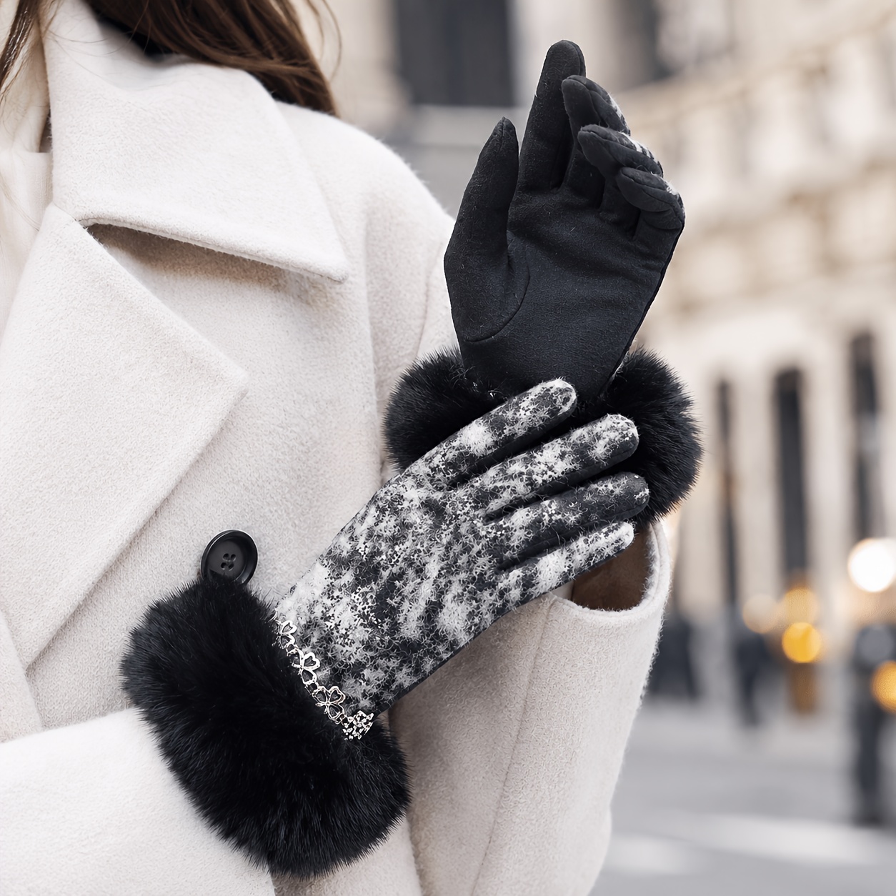 Winter Plush Ruffled Thickened Gloves, Fashionable Warm Style