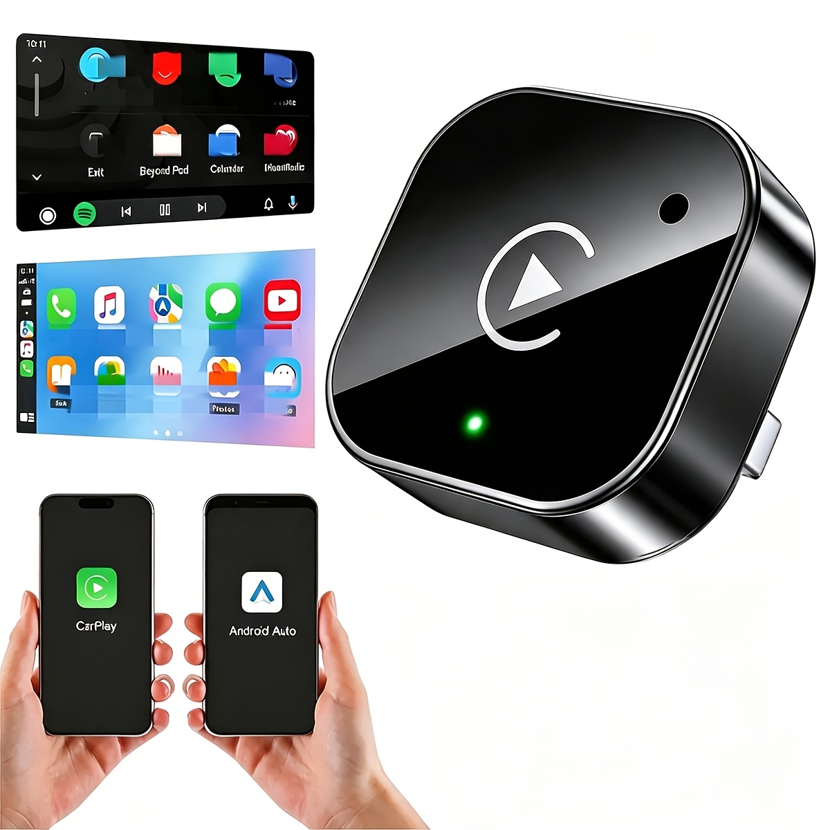 imagen del artículo adaptador sin varillas para carplay y   auto, dongle carplay   que convierte de cableado a sin varillas, conexión automática rápida, sin retraso, diseño compacto para iphone y   con puerto usb/usb-c