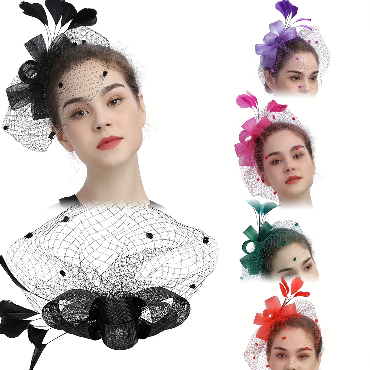3321 Bridal Wedding Veil Fascinator Mesh Feather Headband For Women Tea Amazon.com: Unsutuo Feather Birdcage Veil Bridal Bandeau  main image 3