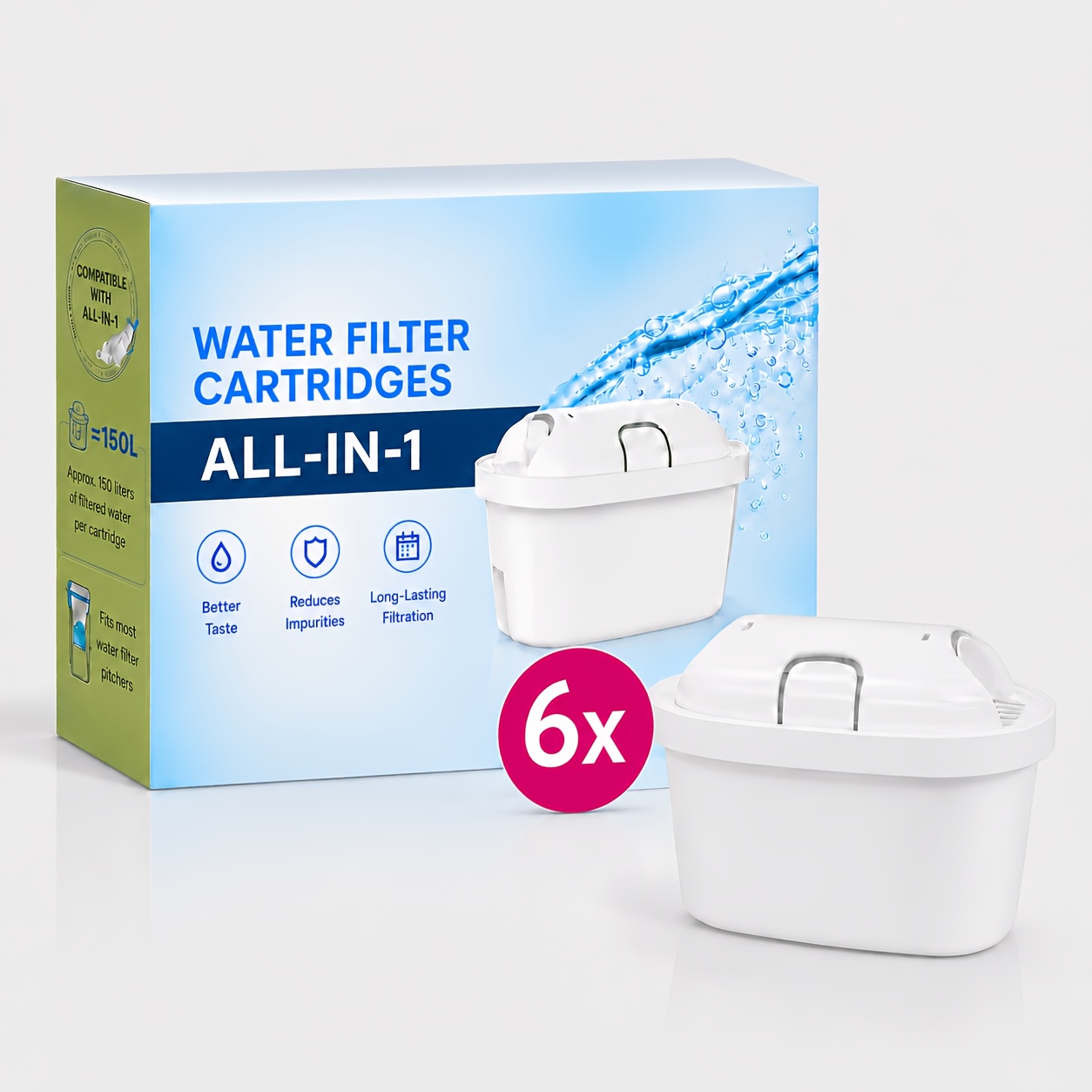 6-pack Water Filter Pitcher Refills, Advanced And Heavy Metal Reduction - Compatible With Bta Water Filter Pitchers - Fresh & Great-tasting Water For Bta Jugs