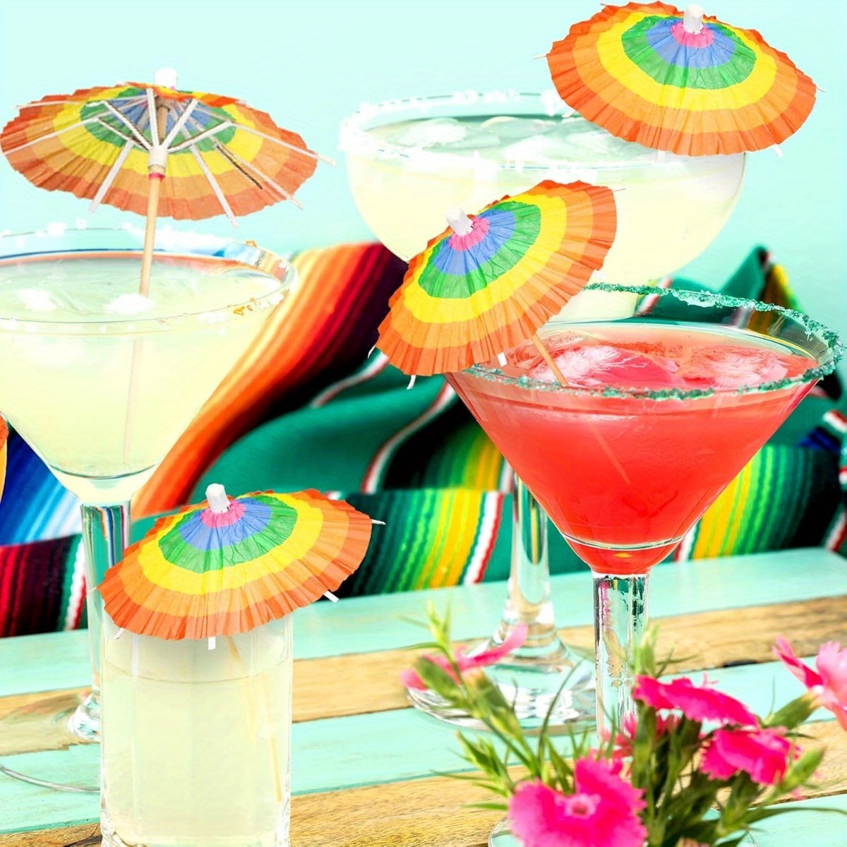 30 stk. recycelte holz getränke-regenschirme & cupcake-toppers - regenbogen   parasol-stäbe für sommer-hawaiipartys, geburtstage, poolside-deko - mehrfarbige gestreifte spieße, hawaiische partydekorationen, festliche getränkeaccessoires, tropische partyschmuck, natürliche partybedarf, verspieltes design, nachhaltiges partygeschirr, heimunterhalter