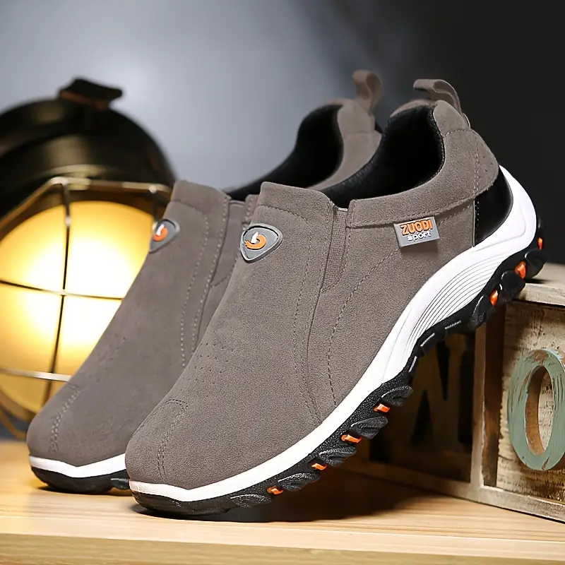 mens stylish slip on sneakers brown upper sole comfortable fabric lining casual low for casual attire hiking outdoor activities shoes sleek cushioned eva sole Product details 7