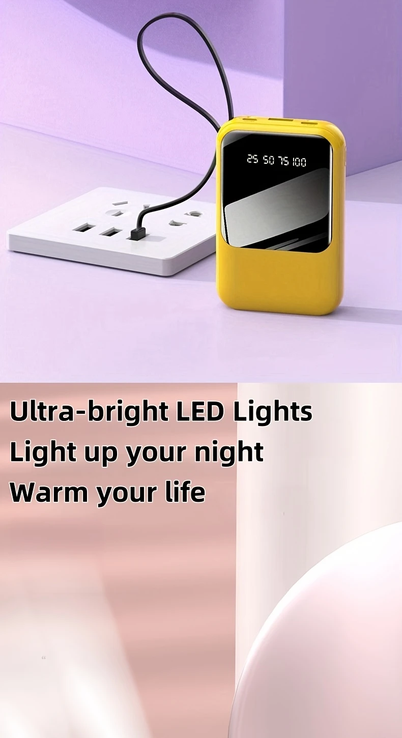10000mah mini cute 5v2a fast charging multifunctional power bank large capacity rechargeable portable mobile phone charger built in led lights outdoor travel battery packs display micro type c input usb c output for iphone valentines day gift details 4