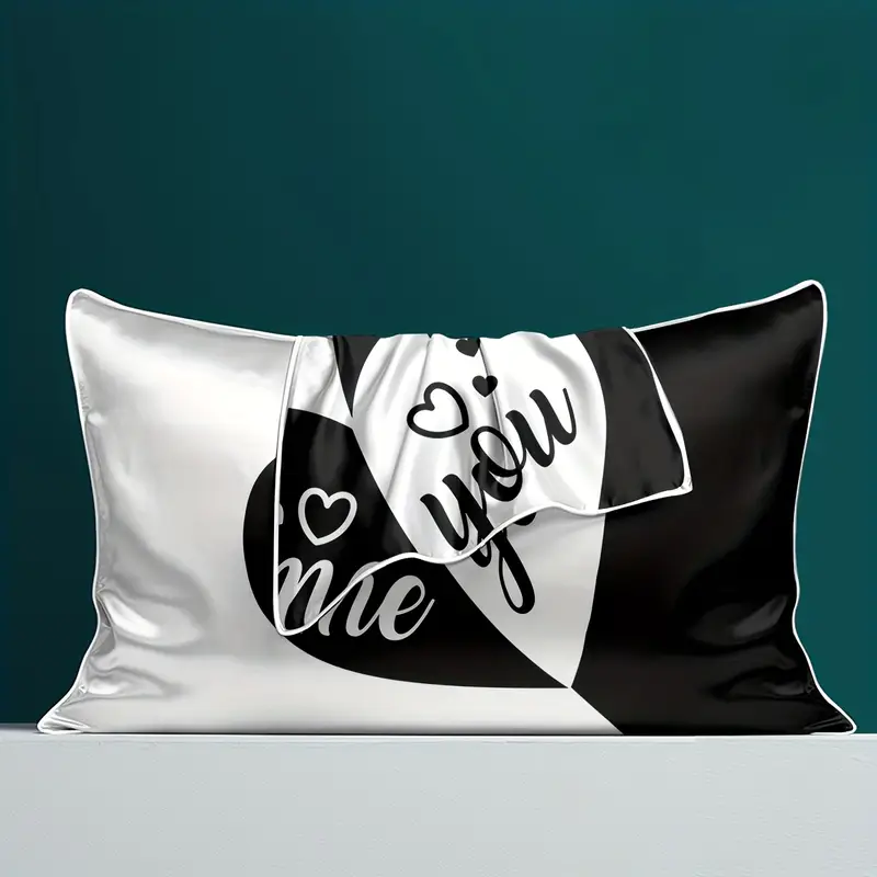 2pcs black   me heart print satin pillowcases 100 polyester envelope closure bedroom decor   machine washable romantic couples gift valentine bedding home decor   durable material decorative pillows     soft fabric print pillow covers gift   Product details 1