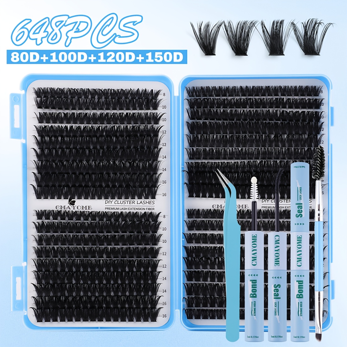 Image of 648/666pcs Diy Cluster Lashes, Reusable Lashes, D Mixed Lengths 8-16mm, Fluffy Anime , Extended Outer Corner Design, Suitable For Daily & Festival Makeup, Portable, Ideal Gift