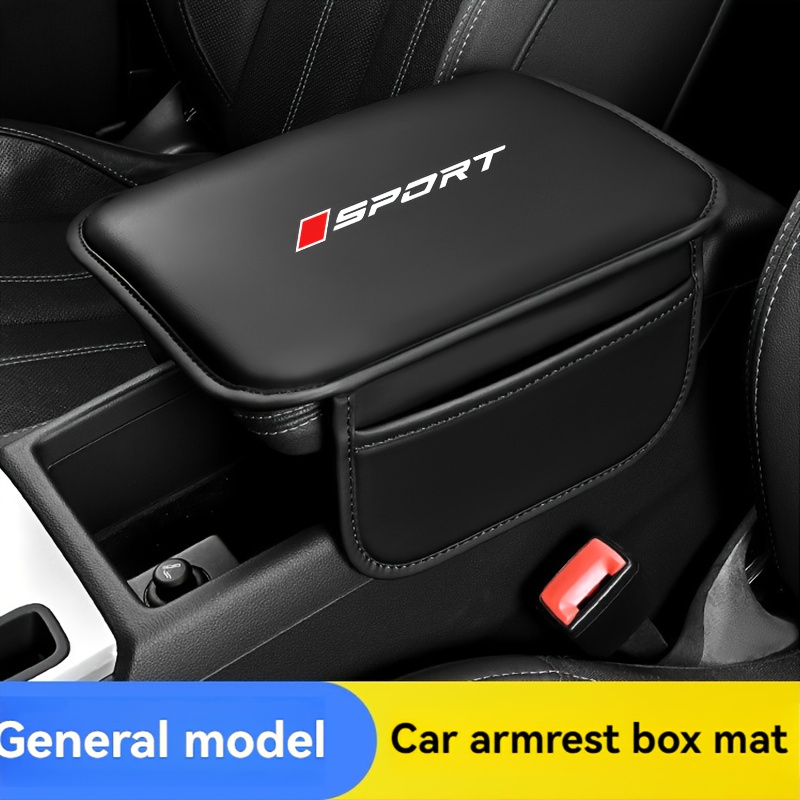 Image of 1pc Faux Leather Car Armrest Pad, Center Multifunctional Armrest Cushion, Athletic Trendy Style, With Side Storage Pockets, For Storing Wallet Phone , Suitable For Most Car Models