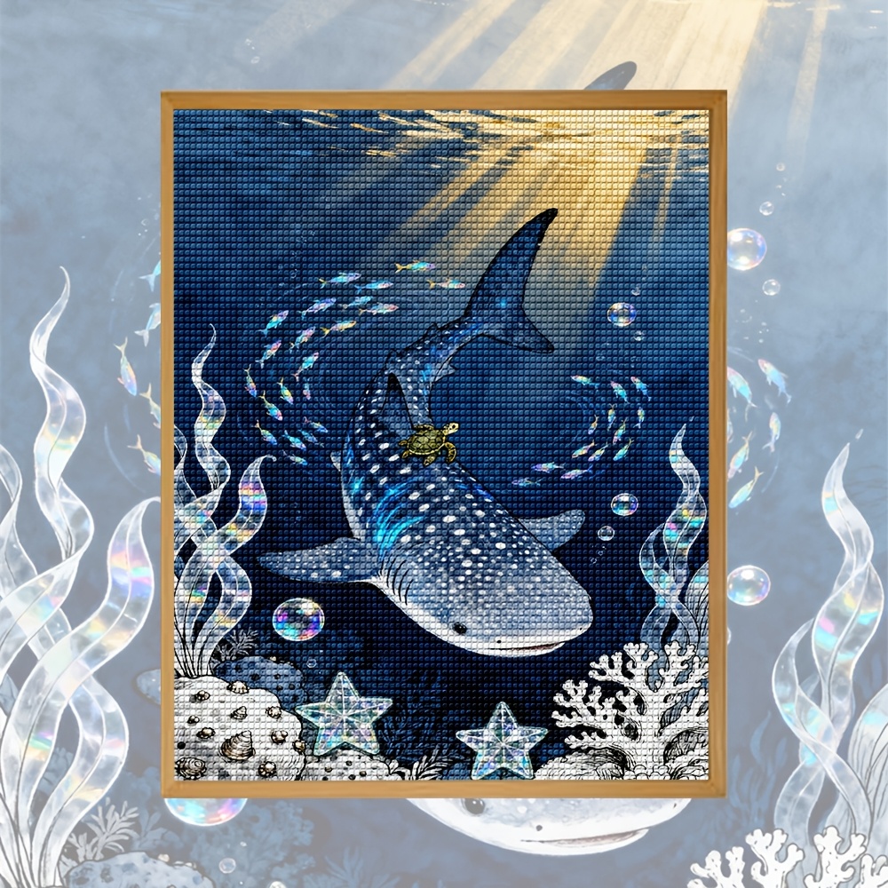 TEMU 1pc Diamond Painting Kit Unframed, Underwater Whale Shark With Turtle Design, Arts Craft For Home Decor, Rhinestone Mosaic Picture, Creative