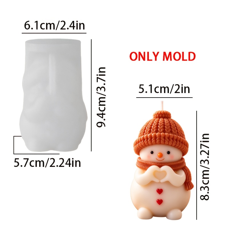 TEMU 3d Heart Snowman Candle Silicone Mold Yarn Hat Heart Snowman Gypsum Resin Ornament Mold Candle Making Mold Snowman Hand Easy To Demold Reusable