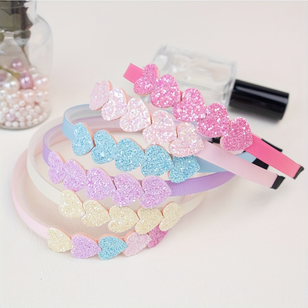 Set Of 6 Or 12 Glittery Heart-shaped Headbands For, Adorable Rainbow Hair Additions