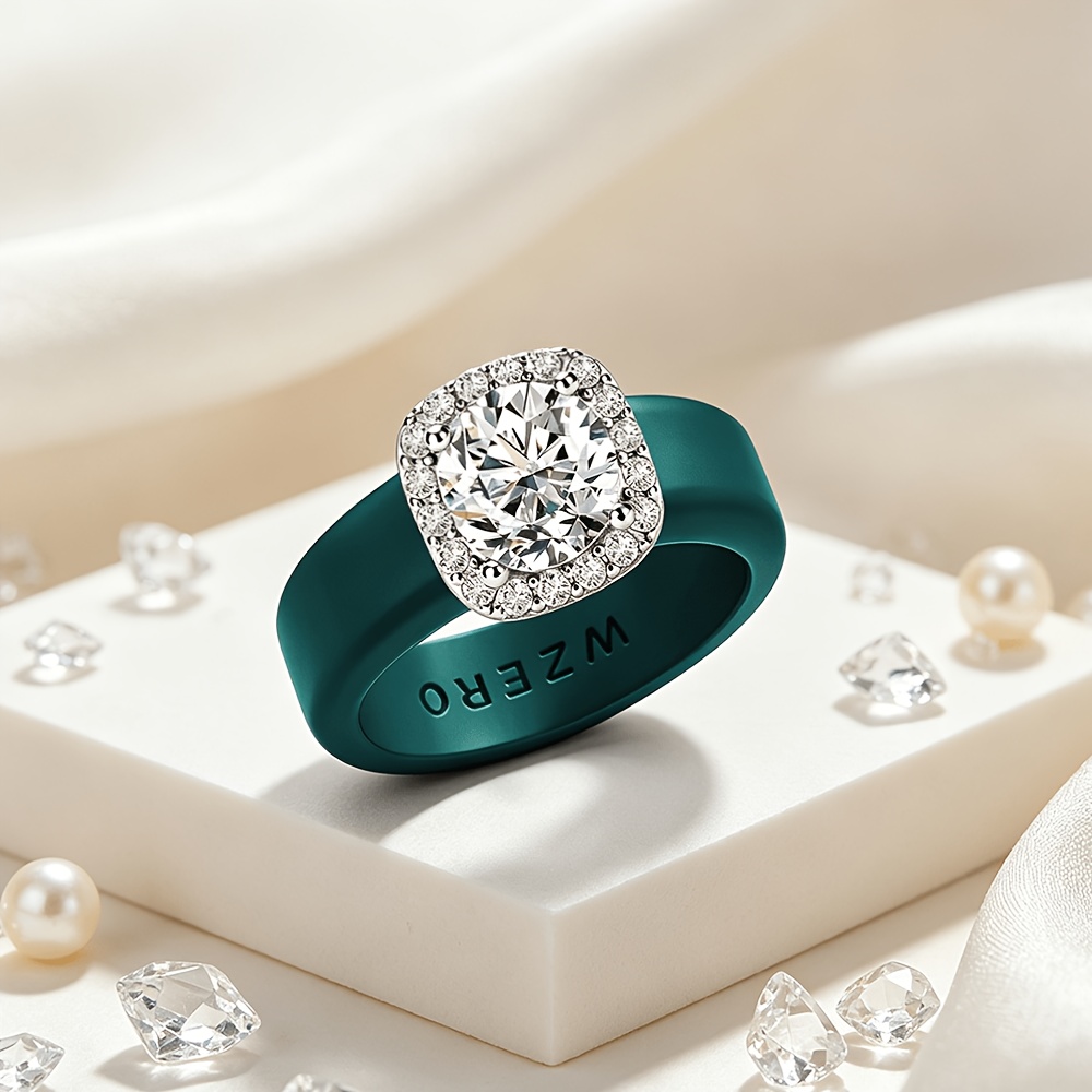 Women's Engagement Ring with Dark Green Silicone Band
