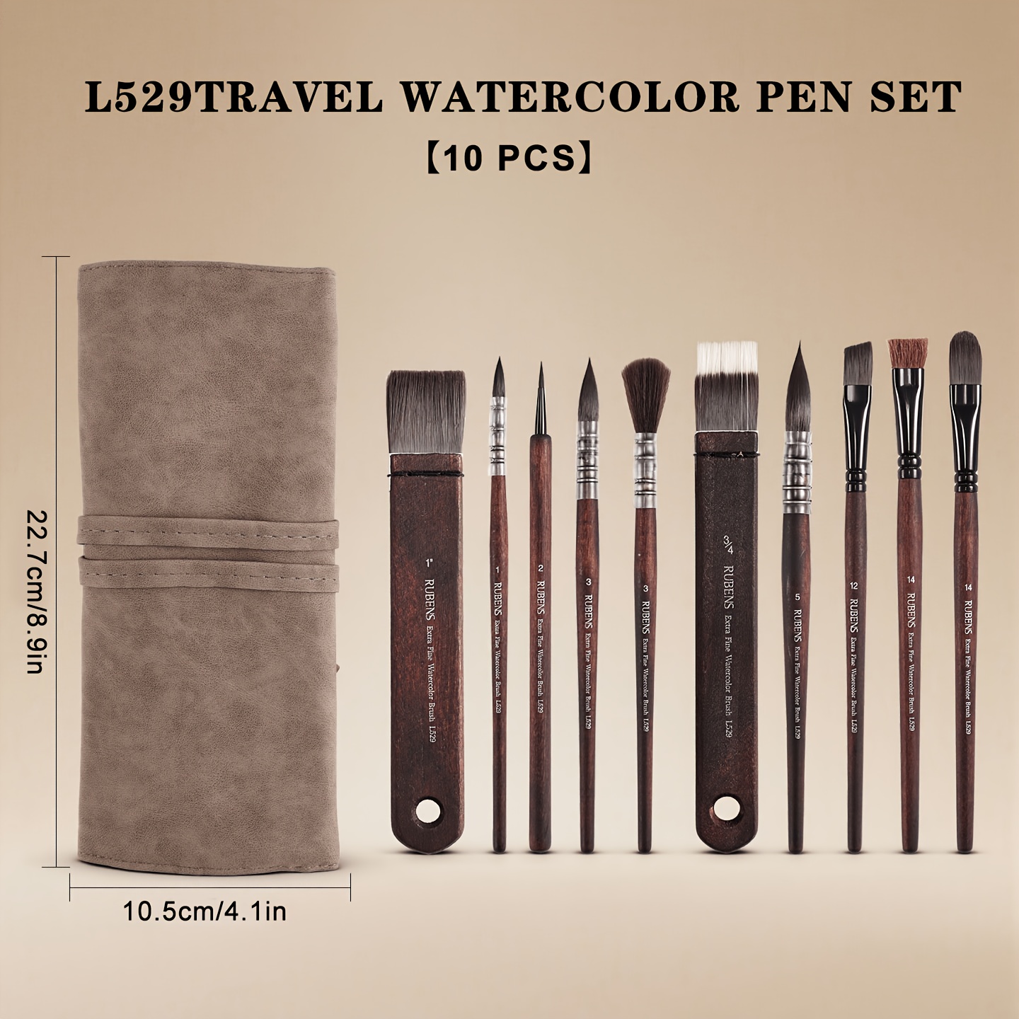 TEMU Rubens 10pcs L529 Professional Watercolor Brush Set, 30% Gray Squirrel Hair And 70% Nylon Hair Brushes. The Complete Set Of Brushes Can Various