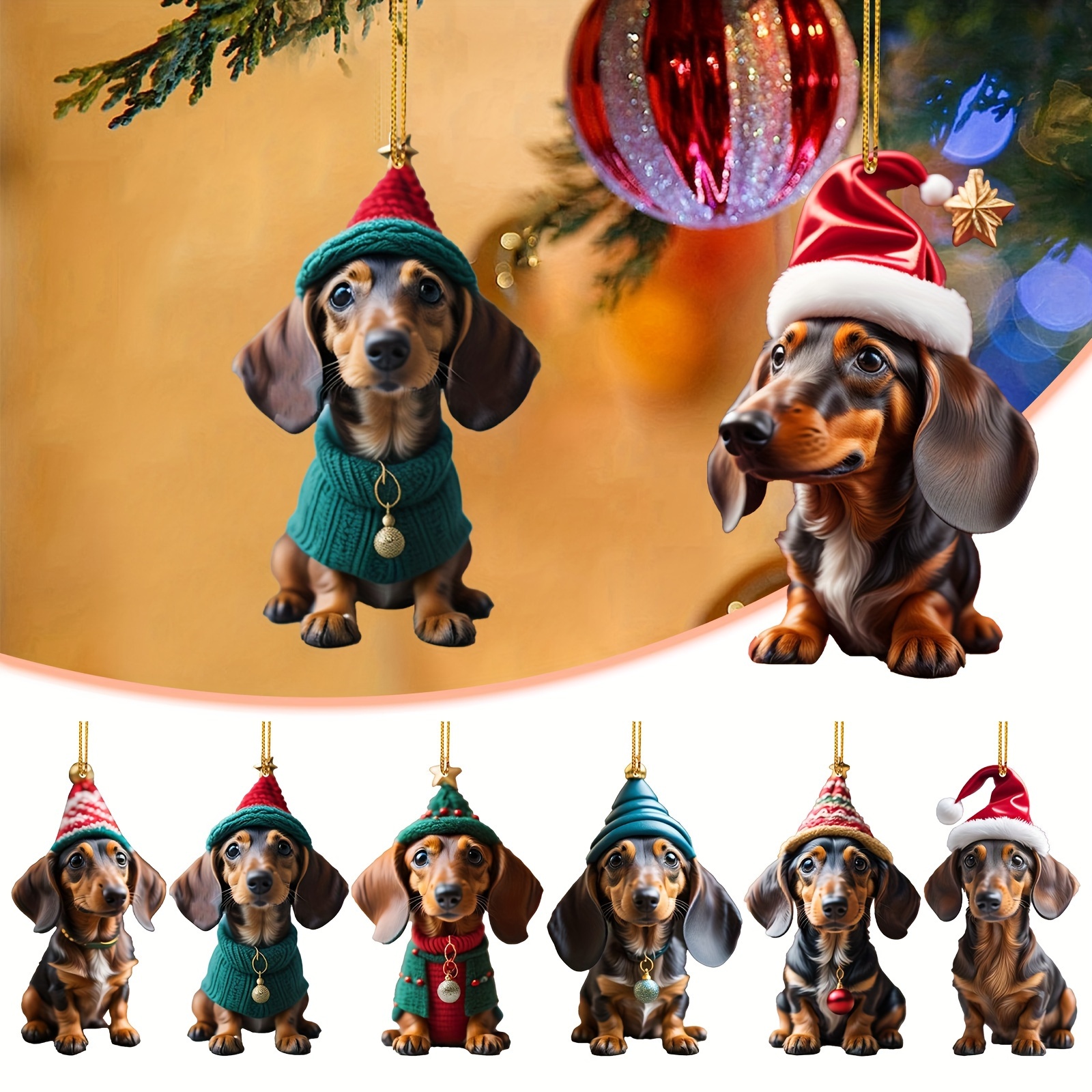 

Set Of 5 Dog Ornaments For Christmas Tree, - Hanging Decorations, & Accents, Non-feathered, (: )