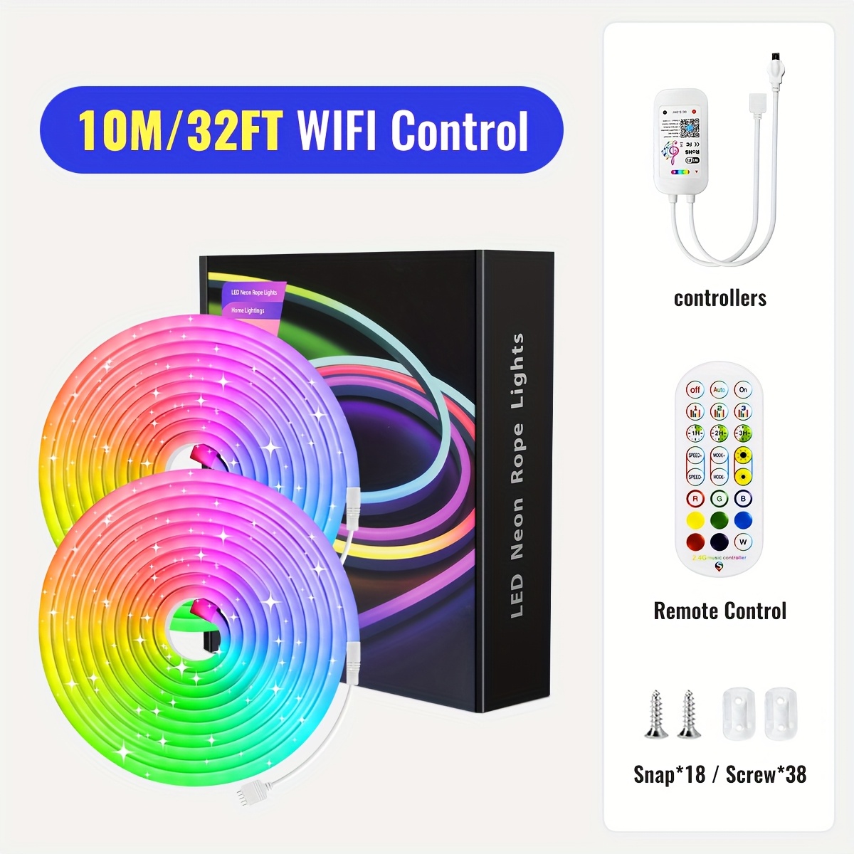 Image of 10m/5m Rgb Neon Led Strip Lights With Music Sync, 108leds/m Diy Tape With Remote And App, Color Changing And Brightness Changing, Used For Bedroom And Gift (eu Plug)
