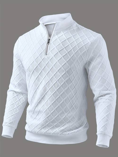 herr casual långärmad zip-up tröja - enfärgad, normal passform, rund hals, geometriskt mönster, för höst & vinter, vardagskläder, tröja för män, stickad, tröjväst för män, stickat för män, högkvalitativt stickat för män