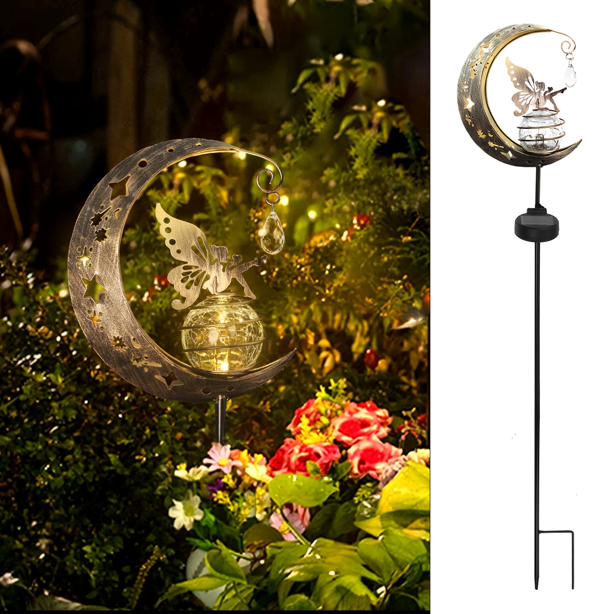 Image of 1 Set Of Solar-powered Moon Fairy Lights For The Lawn - Featuring A Metal Stake, Automatic Light Sensor For Functionality, Suitable For Outdoor Use With Ip65 Rating, Perfect For , Yards, Or