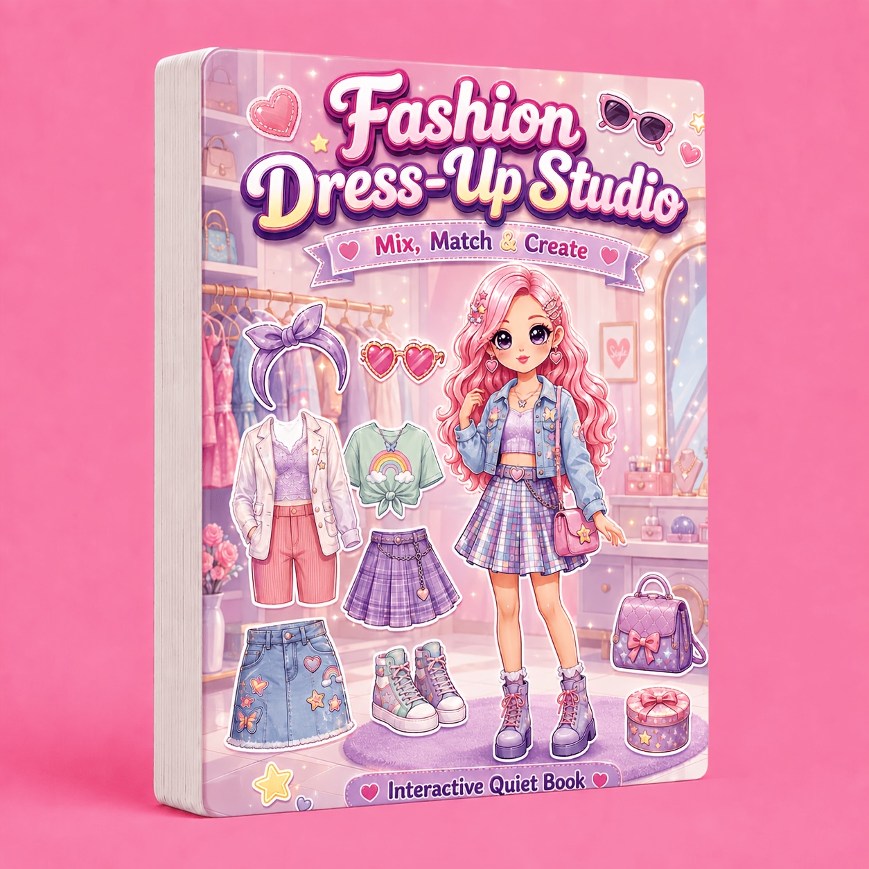 TEMU Libro interattivo per bambini "Salon di " - Grande libro 4-in-1 con oltre 150 pezzi riutilizzabili per acconciature, travestimenti, nail art e