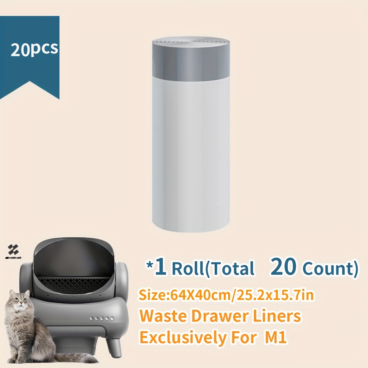 TEMU Self-cleaning Litter Box Liners In Of 20, 40, Or 60, Designed For M1. Heavy-duty, Extra Thick Cat Litter Bags Measure 64cm X 40cm (25.2 X 15.7