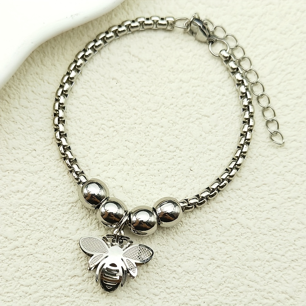 E-shop Damen Edelstahl Bienen-Armband mit Bienen-Anhängern – Minimalistische Bienen-Themen Perlenkette, , Hochzeit, Party geeignet für Frauen,