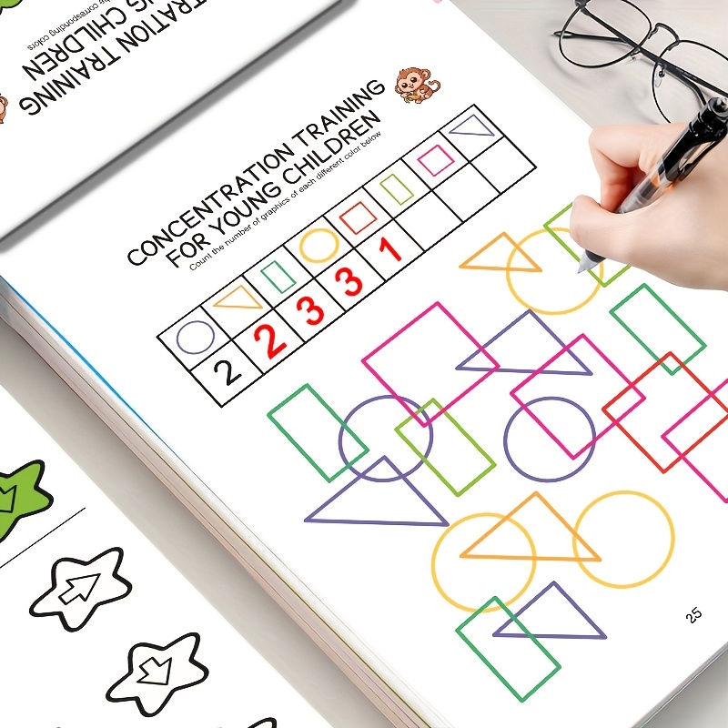 TEMU Kids' Concentration Training Workbook With Matching Activity Sheets - Brain Development Worksheets Suitable For Early Learning, Fine Motor