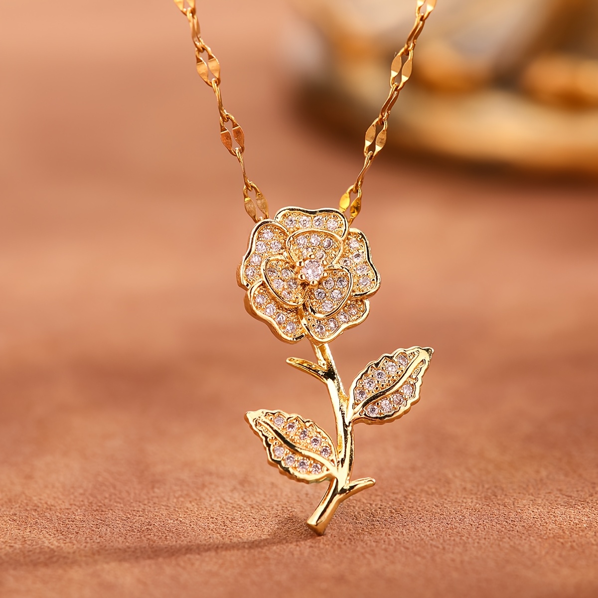 Women's Spring Summer Rose Flower Pendant Necklace