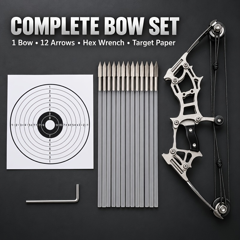 TEMU Mini Kit 15pcs | Small & Arrow Kit With 12 Arrows | Stainless Steel Desktop Archery Practice Set | Paper & Wrench | Indoor Outdoor Shooting |