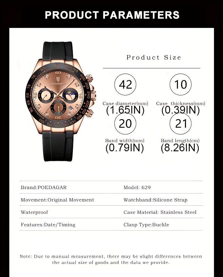 s waterproof quartz watch rose golden luminous calendar timer silicone strap business fashion style ideal for students professionals details 4