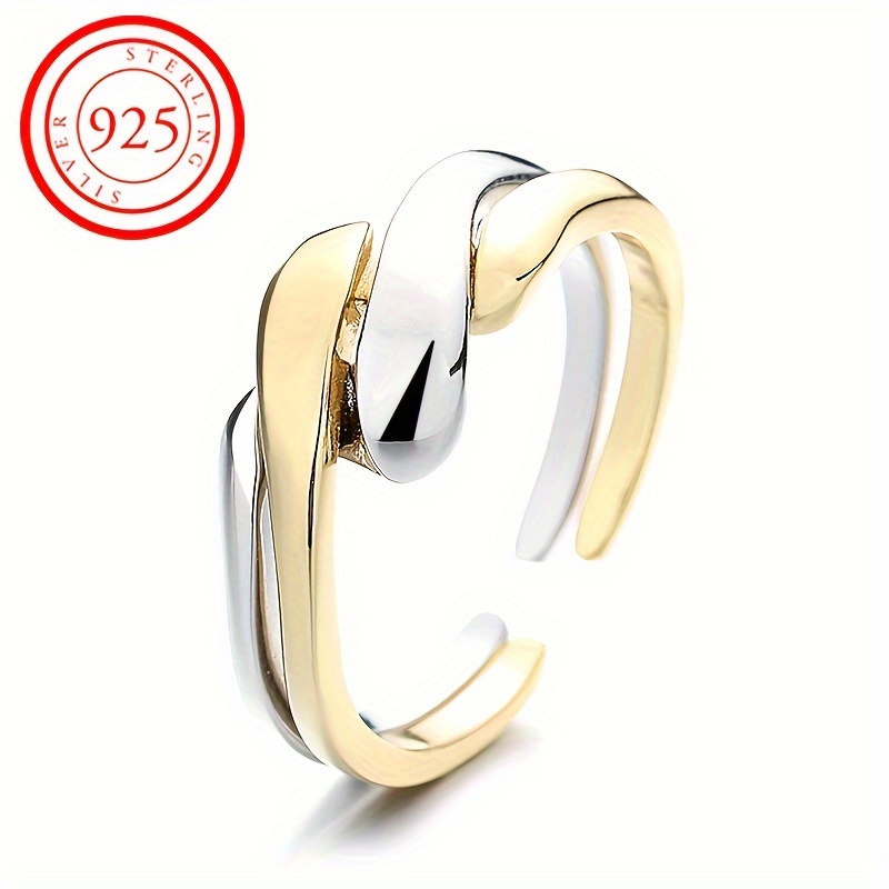 

Sterling Silver 925, 2.0g, Minimalist Double-tone Encircling Ring With Adjustable Opening - Perfect For Everyday Wear And Holidays