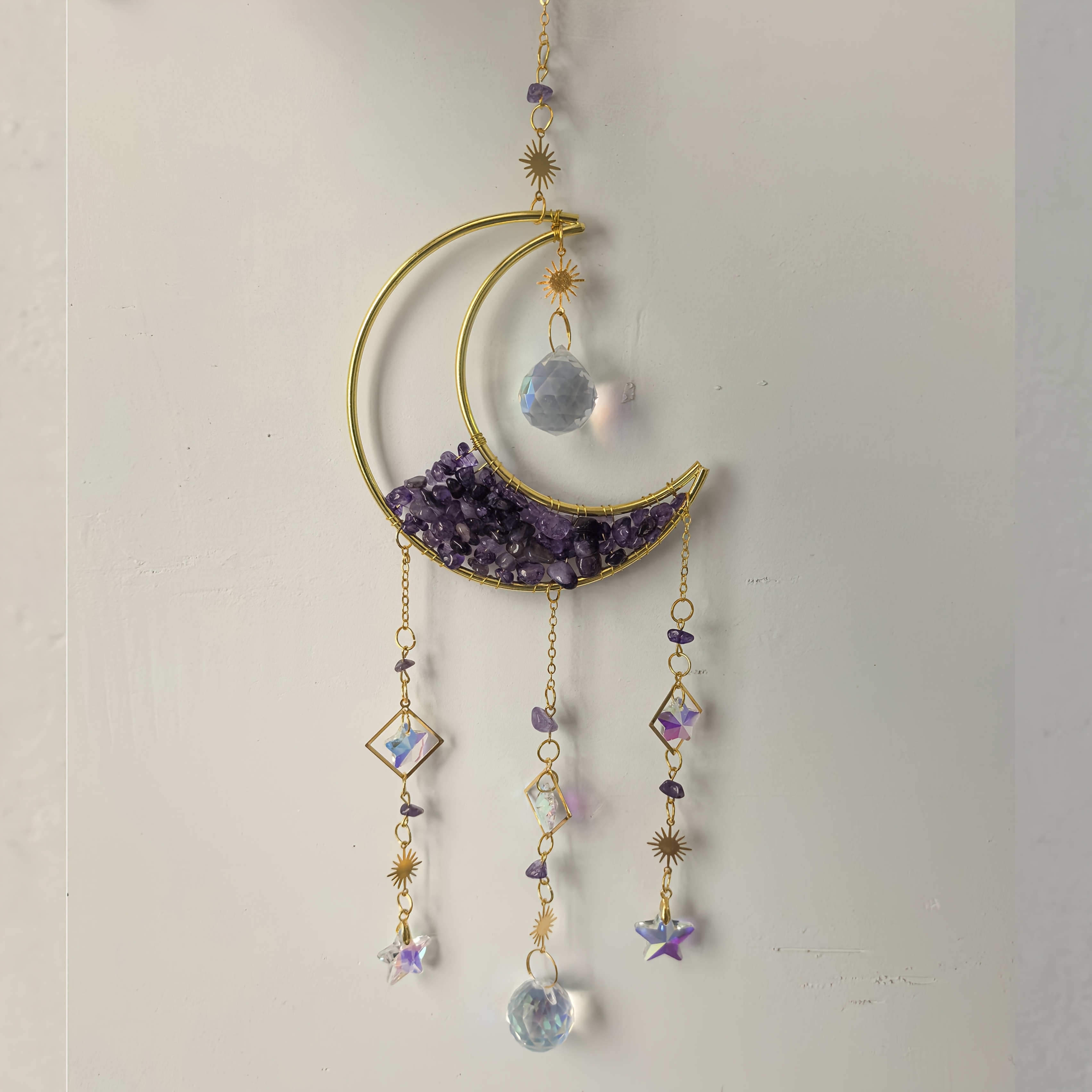 Amethyst Suncatcher - Boho Chic Half- Window Hanging For Home & Garden Decor, Perfect For Valentine's Day & Holidays