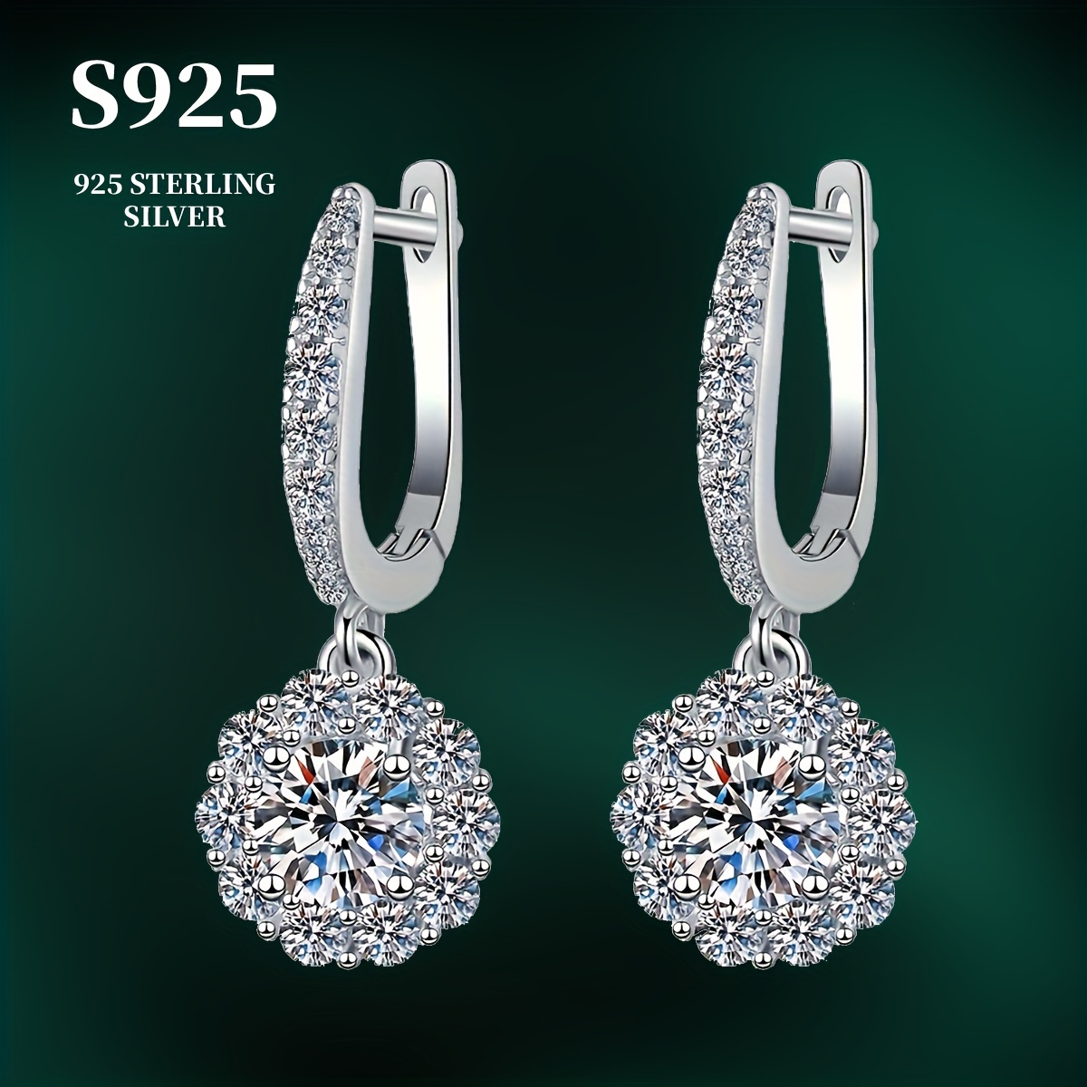 

1 Piece Of Finely Crafted Plated 925 Sterling Silver, Main Stone: 1 Carat 2*pcs Moissanite Fully Inlaid With Hollow Threads, Fashionable Pendant Earrings For Men And Women