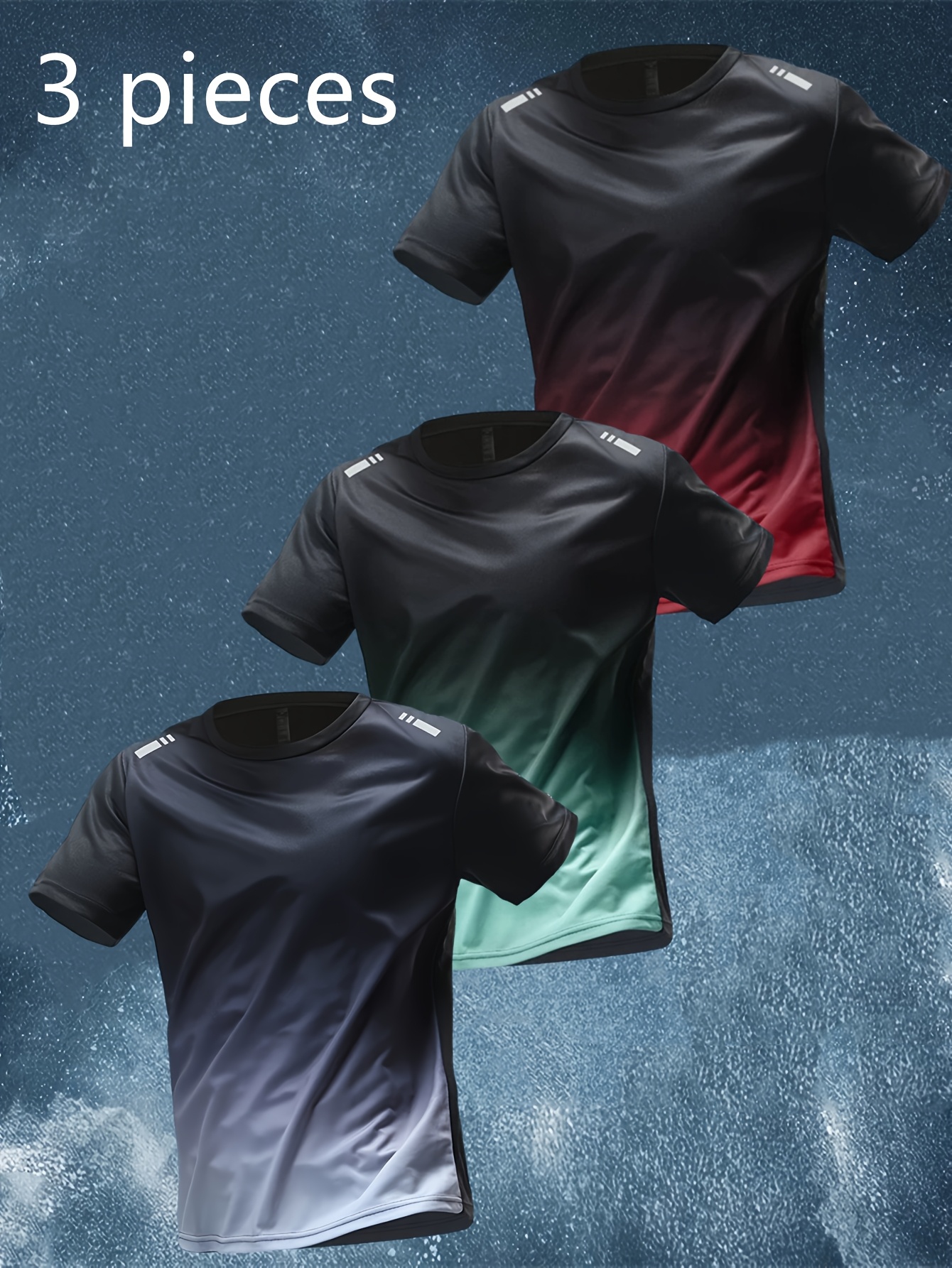 3pcs mens gradient color athletic t shirts moisture wicking breathable fabric   fit short sleeve round neck for running gym casual spring summer workout   workout shirts smooth texture fabric