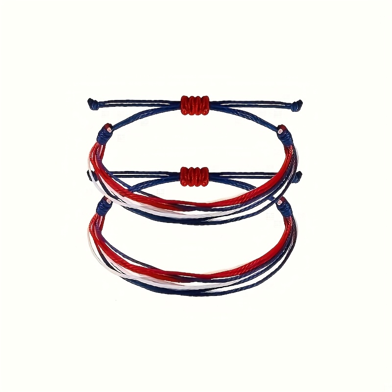 Pair of 2 Bohemian American Flag Woven Hand Chains