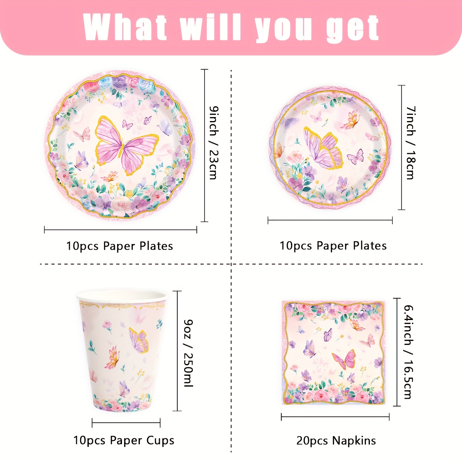 Image of Party Plates Cups And Napkins Tableware Set Floral Birthday Decorations Summer Supplies Flower Party Favors For Birthday Party Decorations Halloween&christmas