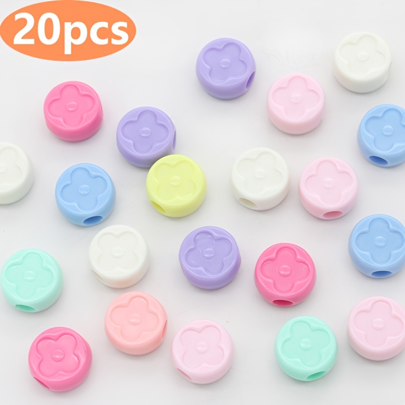 TEMU 20pcs Macaron-colored Clover Large Hole Bead Round Beads 18mm Candy-colored Acrylic Round Beads Clover Spacer Beads Handmade Hair Rope Bracelet