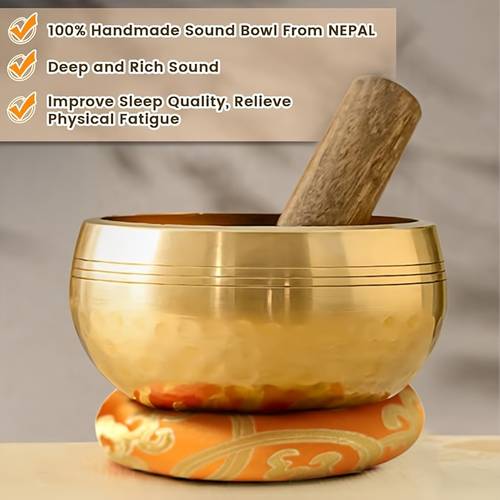 3 5 inch golden singing bowl set hand nepalese meditation sound bowl for yoga meditation mindfulness healing and chakra balancing