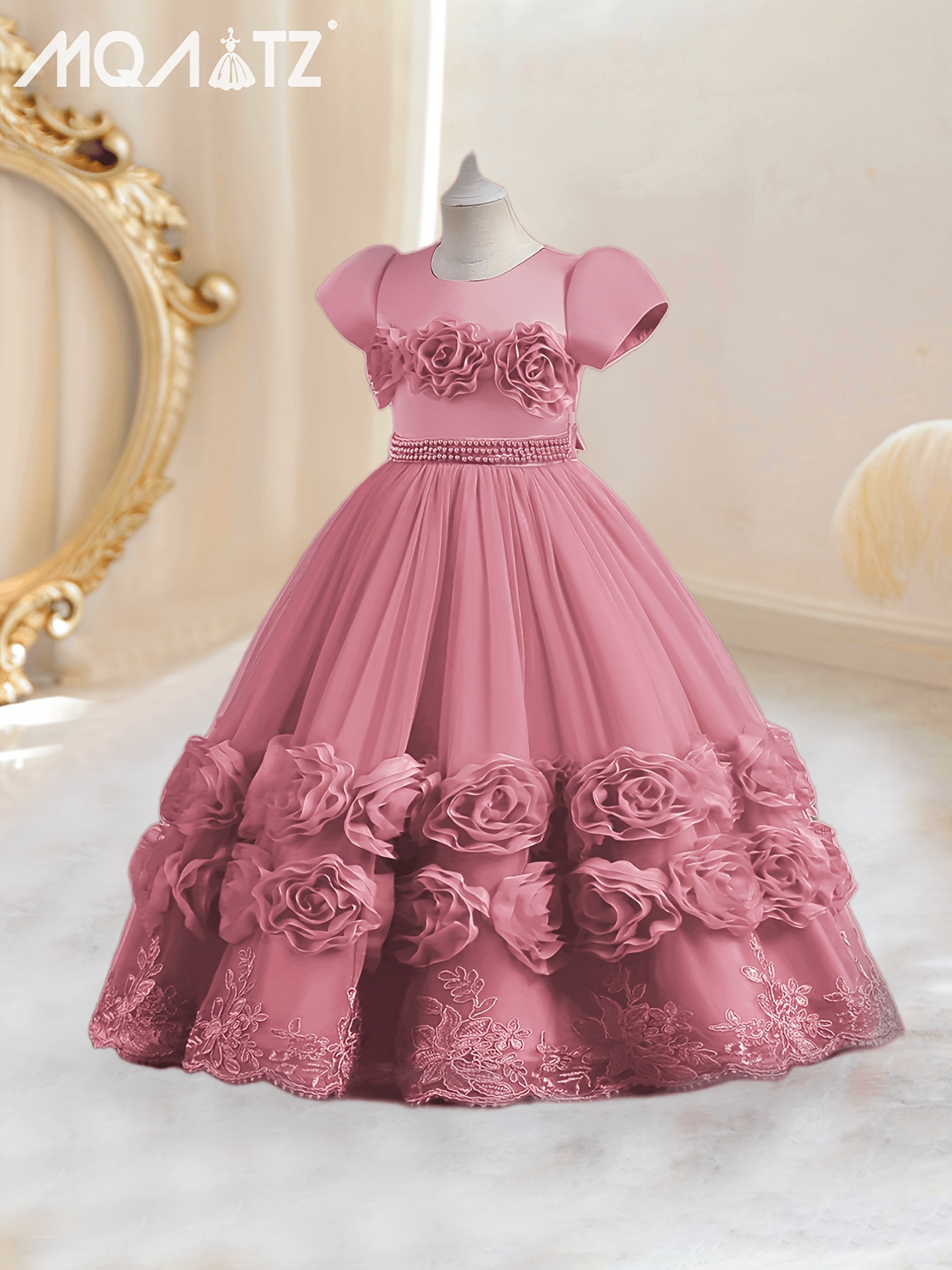 skpabo Girls Lace Tulle Embroidered Princess Prom Ball Gown Formal