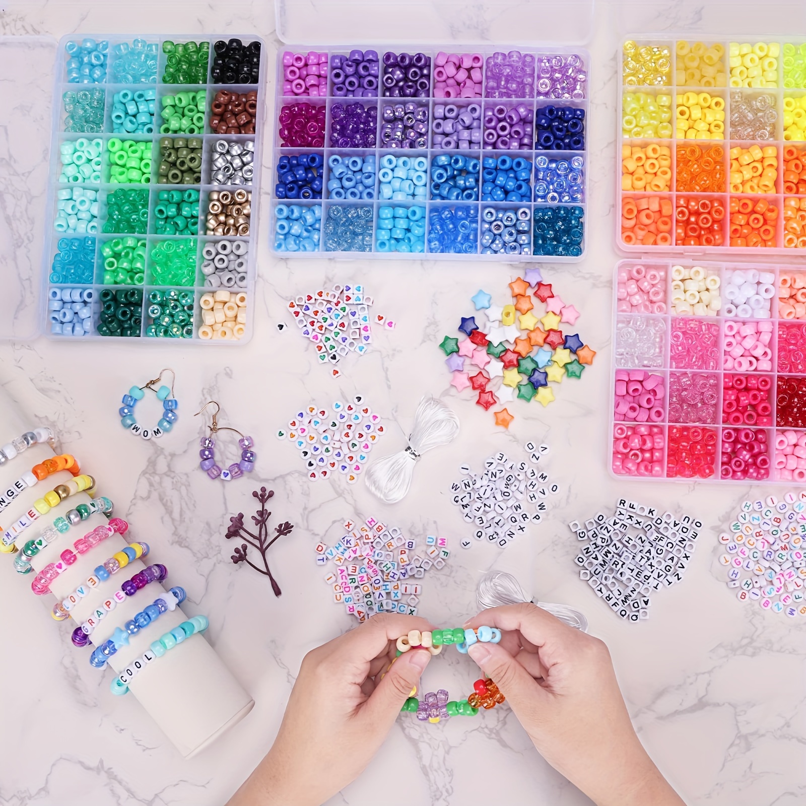 

3250pcs Beads Set, Friendship Bracelet Kit 2400pcs Rainbow Beads In 96 Colors, 800pcs Letter And Heart Beads With 20 Meter Elastic Threads For Jewelry Necklace Making