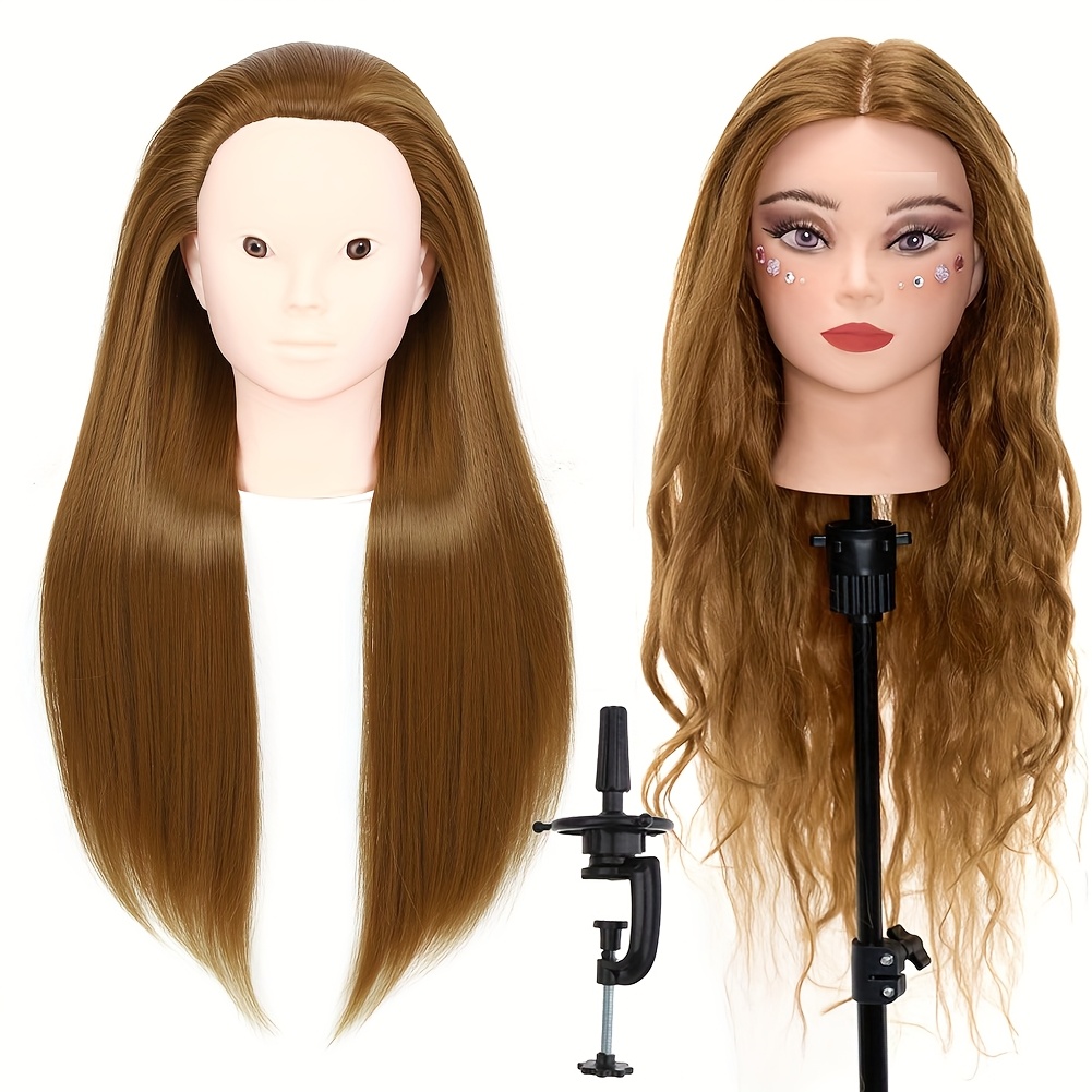26 makeup mannequin head with stand synthetic   hairdressing training practice long brown hair for styling and education cosmetology mannequin doll head for styling hairdresser practice training head 0