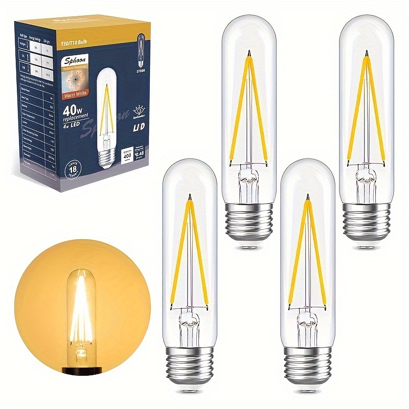 

Tubular Led Bulb E26 , 40 Watt Equal 4w, T10 T30 Vintage Led Bulbs, 2700k Warm White Light Edison Lights Bulbs, Ac120v, 400lm, For Chandelier Pendant Lights- 4 Pack