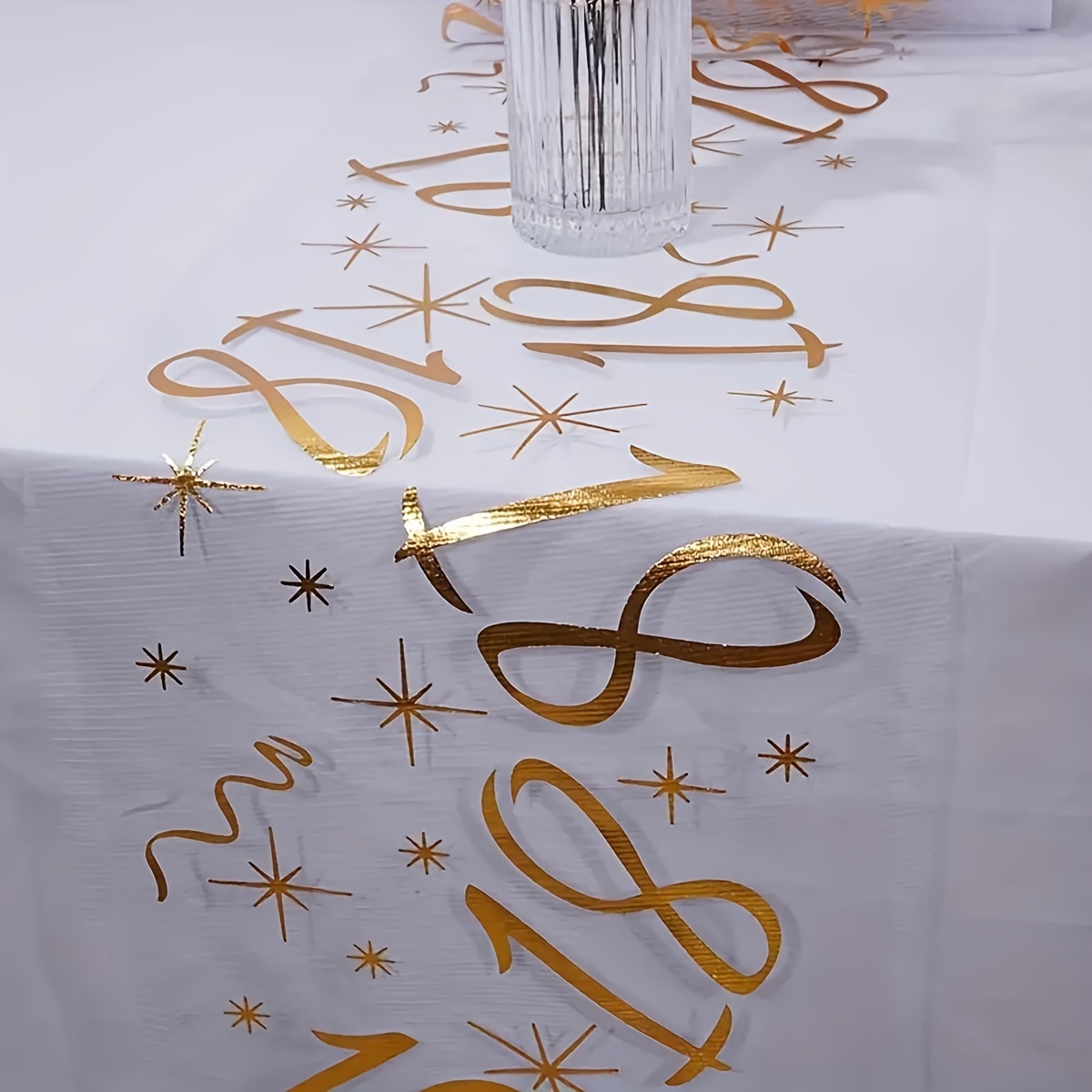 

1pc, Tablecloth, 18th Birthday Elegant Golden Polyester Table Cloth, Polyester Fabric Rectangular Foil Design Table Cover, Men And Women's Birthday Party Table Decoration