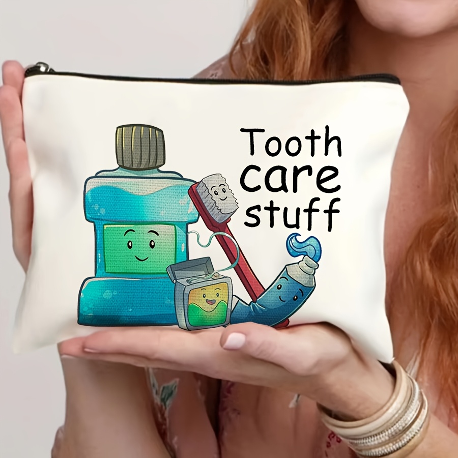 TEMU Women's Tooth Care Organizer Bag - Zippered Makeup & Travel Case With Toothbrush, Toothpaste, Design - Lightweight Cosmetic Pouch For Dental