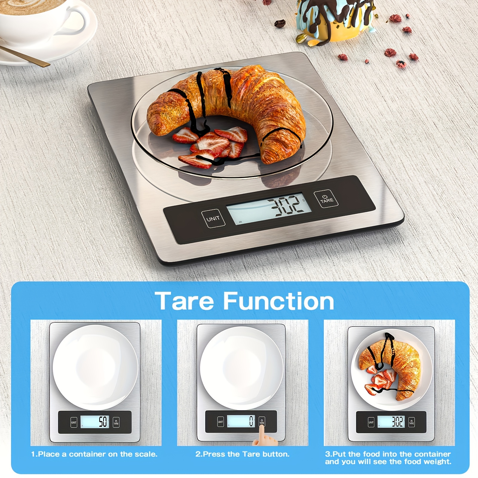 [High-Precision Digital Scale] 11Lb/5kg Digital Kitchen Scale - High-Precision Stainless Steel Platform with Dual Power, Large Display for Ounces, Grams & More - Perfect for Cooking, Baking & Meal Prep