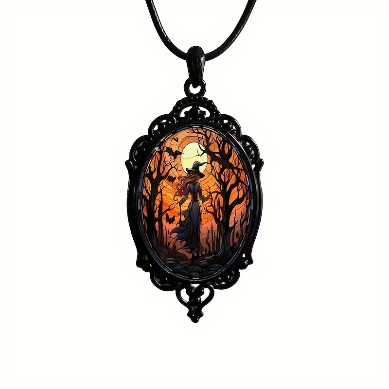 

Gothic And Bat Pumpkin Glass Pendant Necklace – Jewelry, Black No-plated Glass Mosaic, Punk Style Daily And Festival Accessory, Unisex Necklace