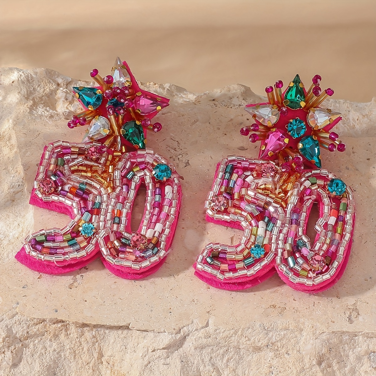 Boho Handcrafted Beaded Number Earrings Colorful Dangle for Women
