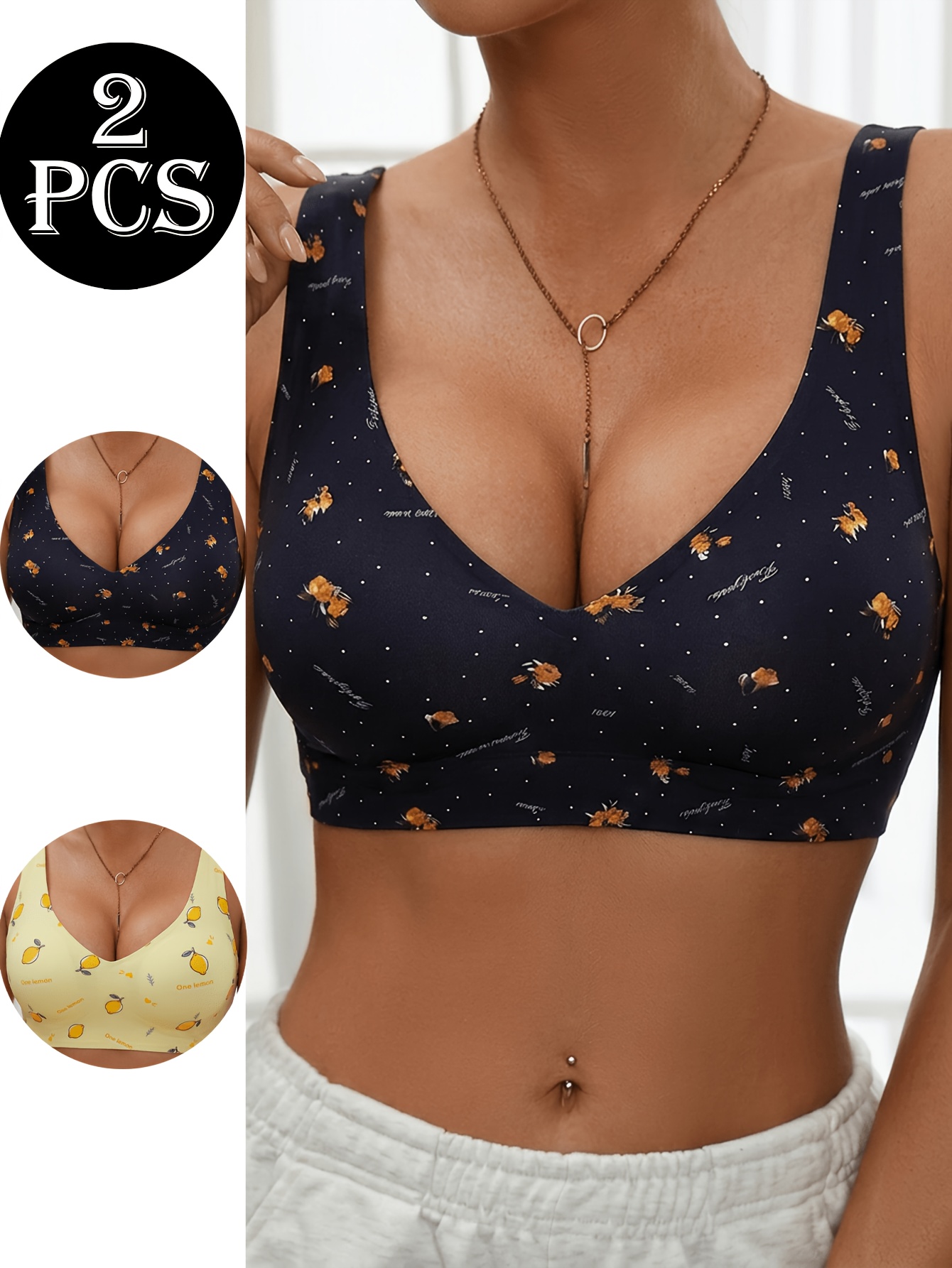 Women's 2pc Wireless Push-up Bra Set, Comfortable Jelly Gel