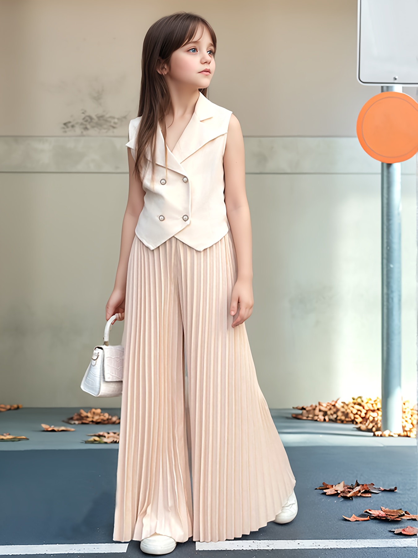 Conjunto y elegante para niñas de y verano: con botones y cuello  con pantalones de color y e