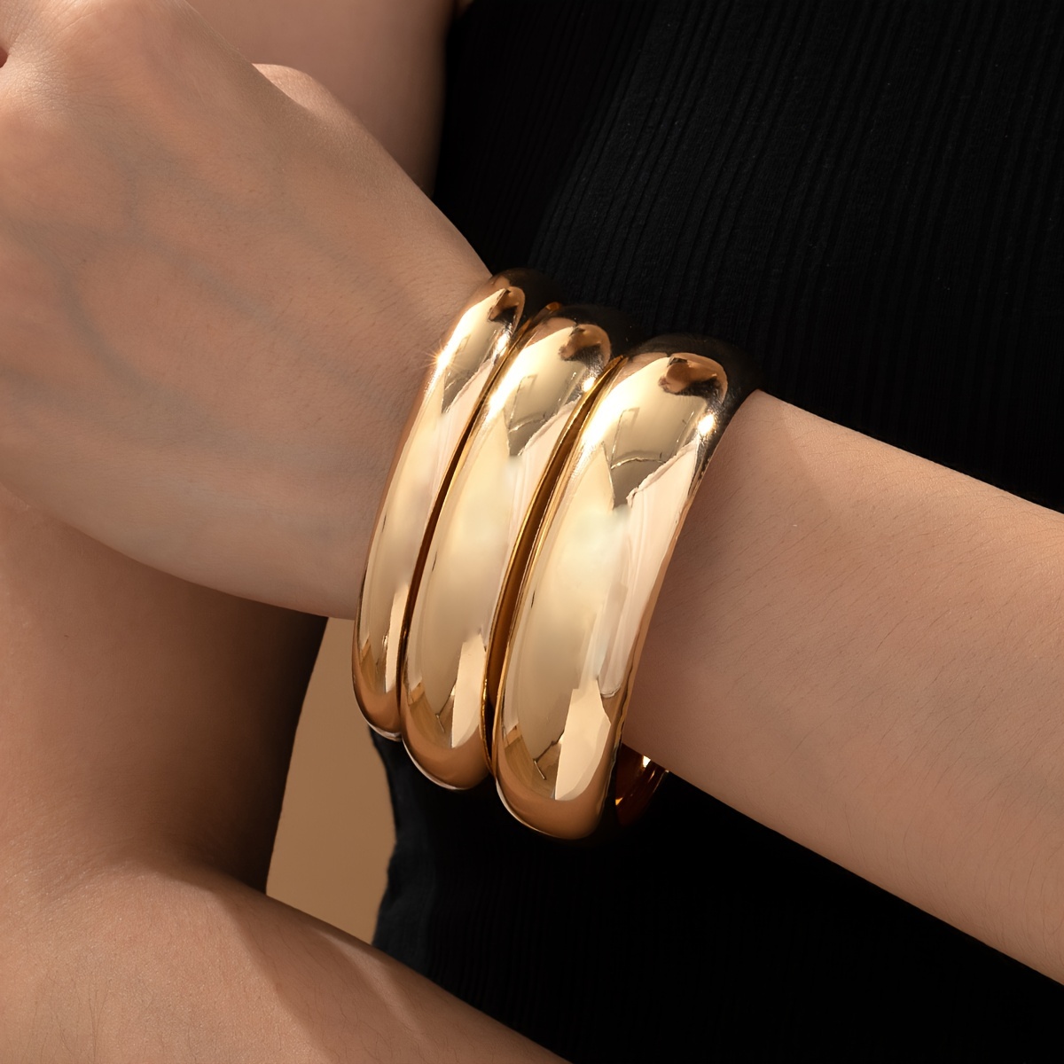 

3-piece Elegant Polished Bangles, Retro & Classic Design, Women's Chic Jewelry Accessory, Match Daily Outfits, Party Decor
