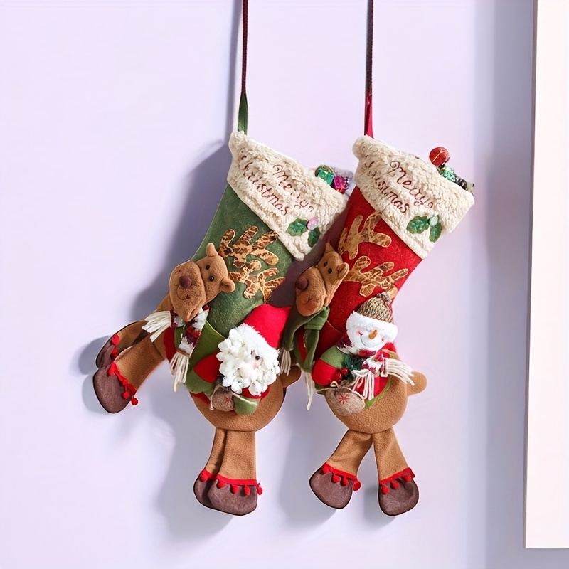 Large Christmas Stocking Ornament Santa Claus Snowman Elk Christmas Bag Candy Sock Christmas Sock Gift Bag_voghion.com
