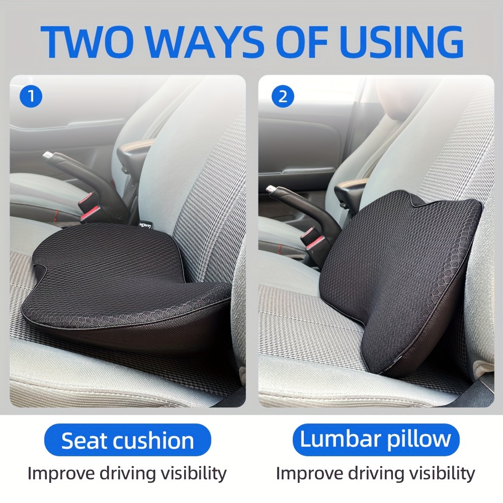 

2-in-1 Ergonomic Memory Foam Car Seat Cushion And Lumbar Support Pillow, Breathable Design For Driving Comfort