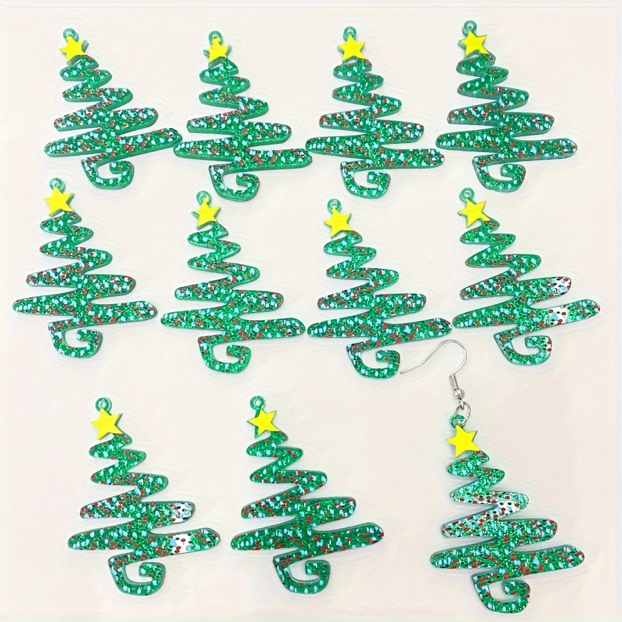 

10pcs Sparkling Christmas Tree Charms - Acrylic Pendants For Earrings, Necklaces & Jewelry Making - Perfect Holiday Party Gifts